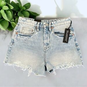 Blank NYC The Reeve Ultra-High Rise Frayed Light Blue Denim Jean Shorts- Size 25